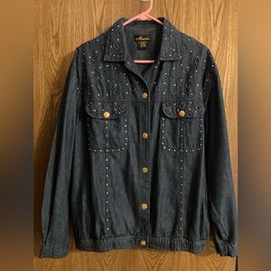 Mureli Vintage Blue Denim 
Chambray Jacket Womens Sz. L 80s Y2K Gold Embelished